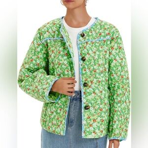 Floral Green Puffer Jacket